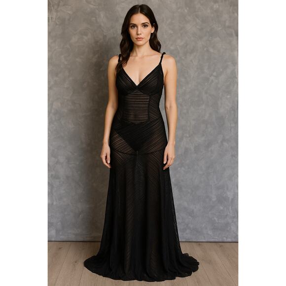 Intimately Free People Black Sheer Floor Length Lace Dress Large Sexy Layering - Picture 1 of 9